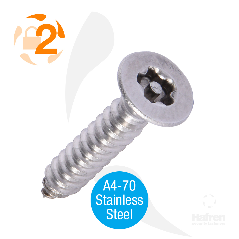 6 x 1/2" (4.8 x 13mm) Countersunk A4-70 Stainless Steel 5-Lobe Pin Self Tapper